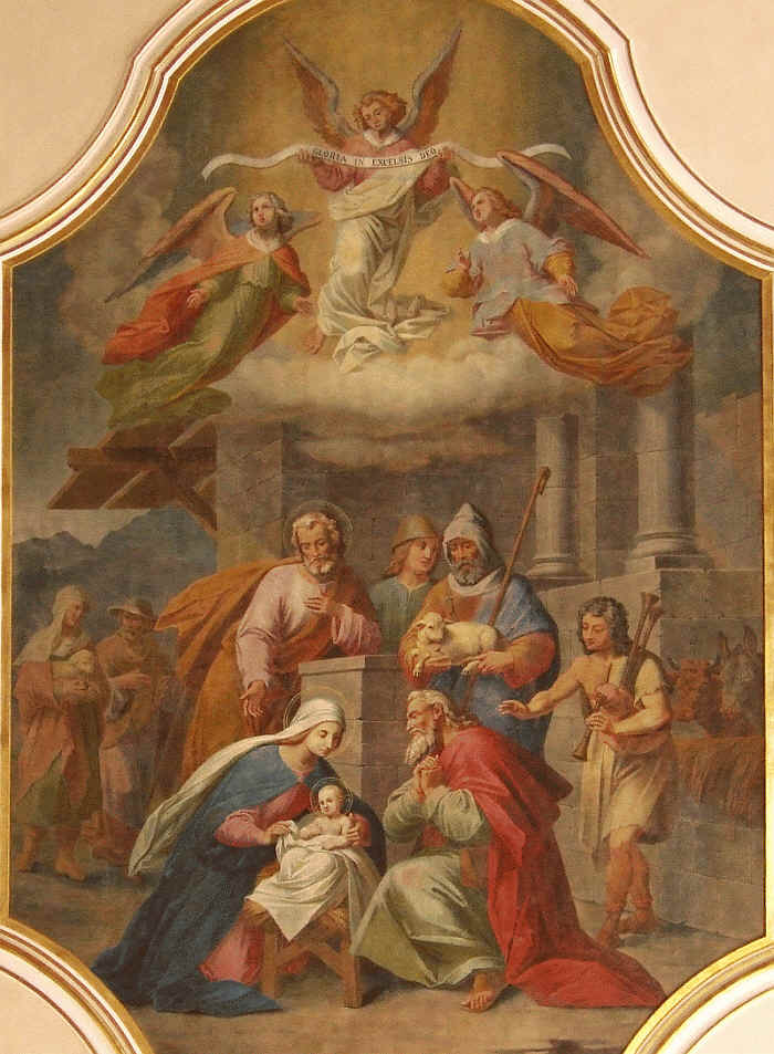 Die Bilder an der Langhausdecke von Johann Scherer (l 891) zeigen Mariae Verkündigung, die Geburt Christi, die Anbetung der hl. drei Könige, sechs Propheten und die vier Evangelisten.